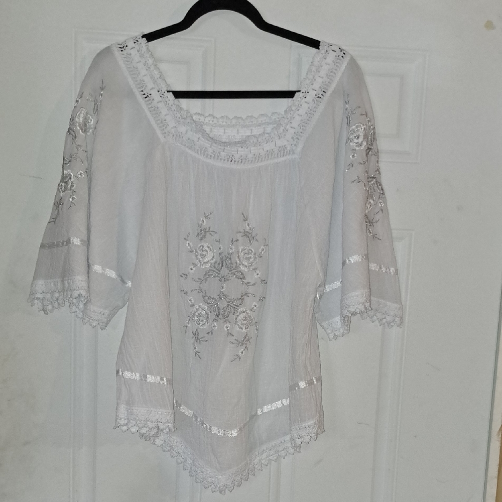 Greek Elegant Floral Embroidered Women's Blouse Made In Greece